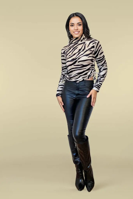 Wild Tiger Printed Rouged Jersey Long Sleeve Top