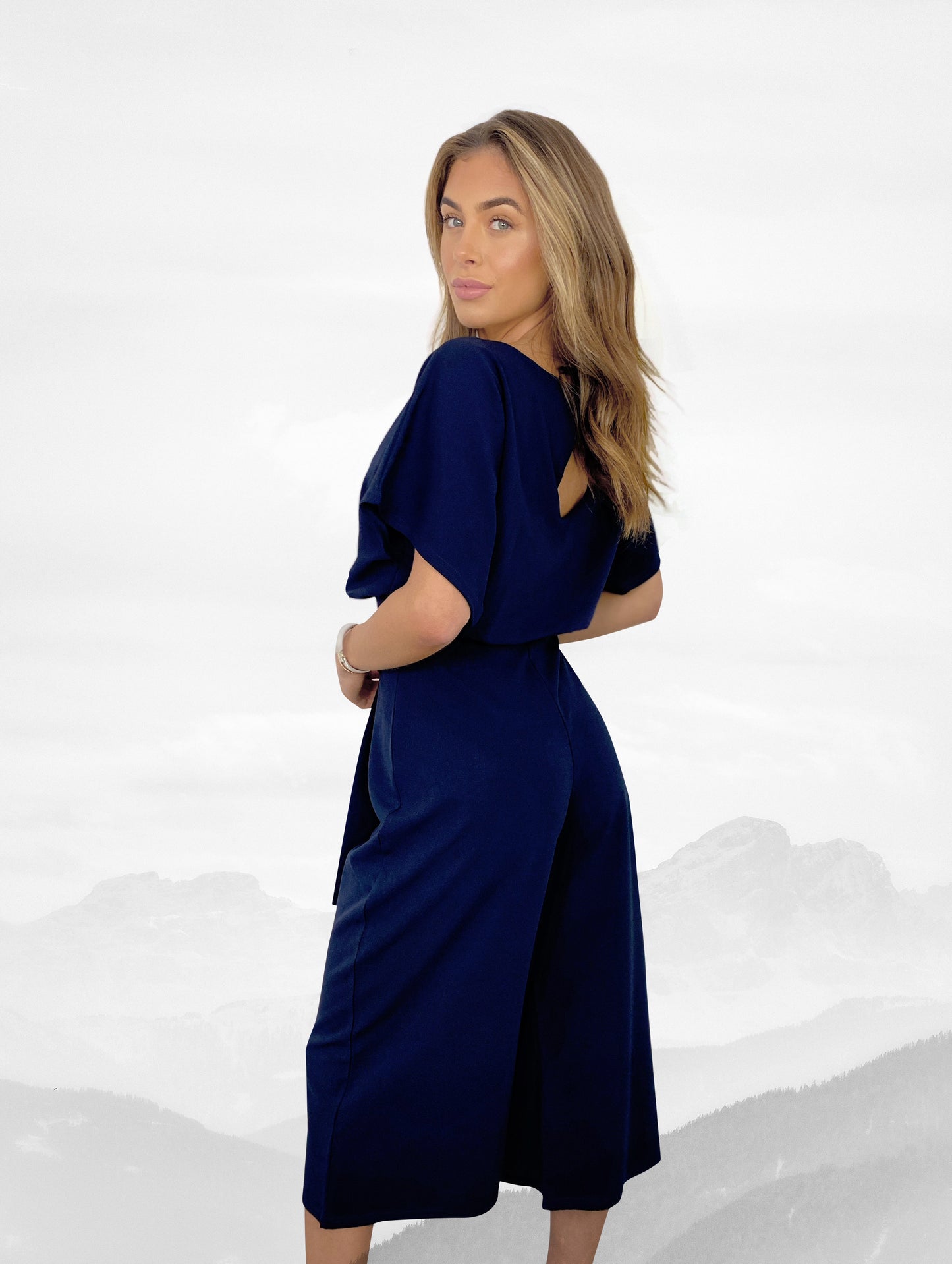 Batwing Belted Jersey Klott Jumpsuit