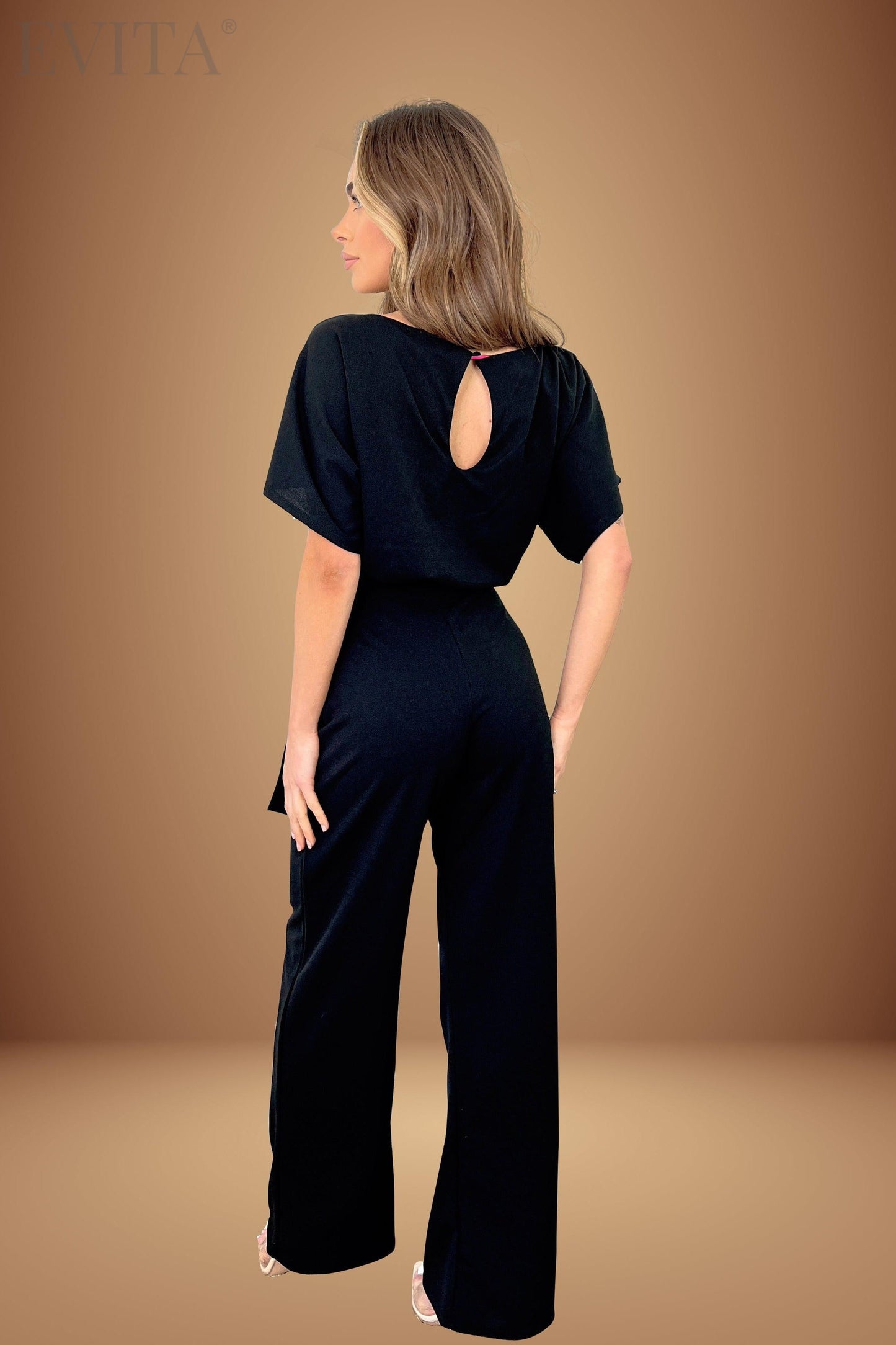 Batwing Belted Jersey Jumpsuit with Tie Belt