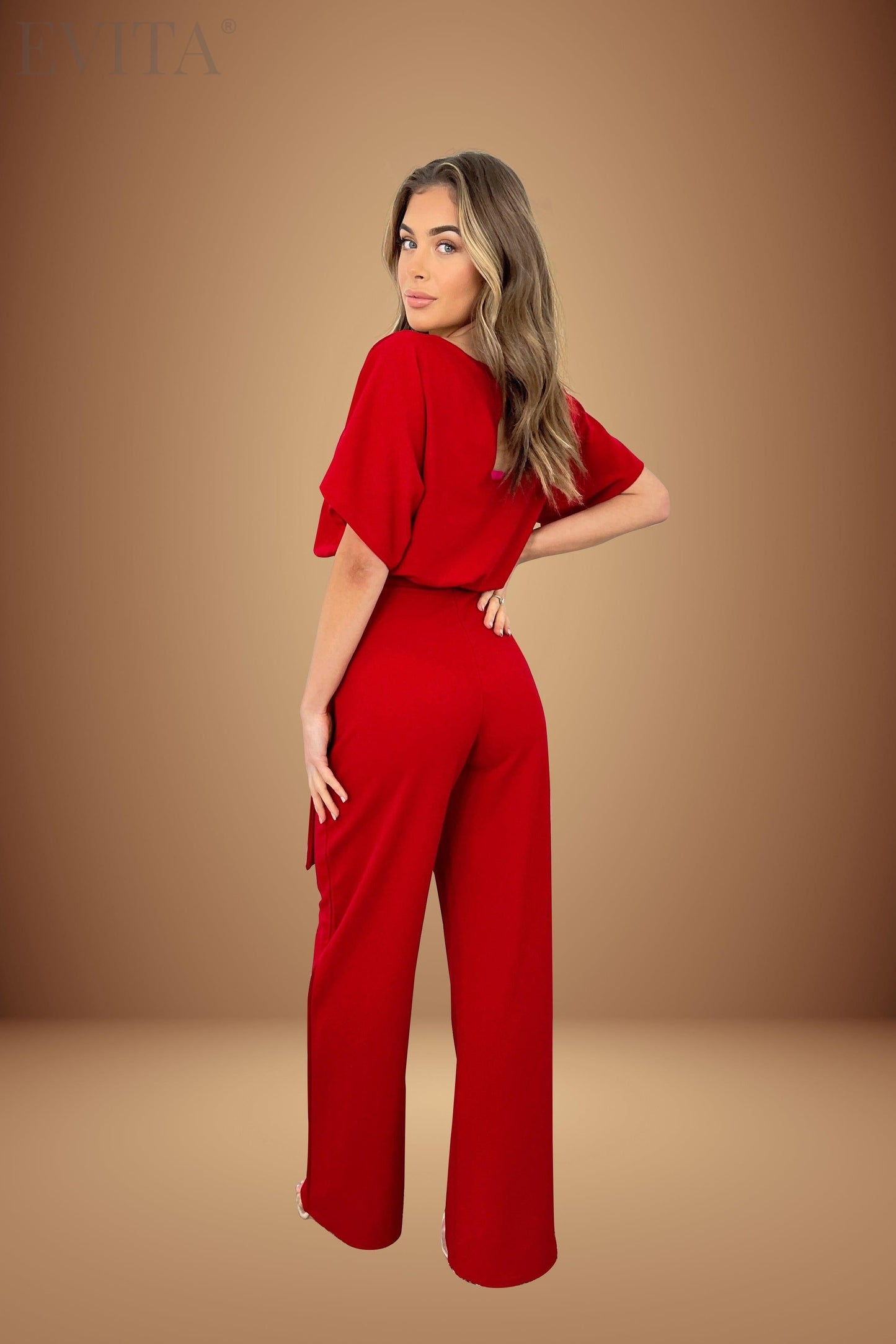 Batwing Belted Jersey Jumpsuit with Tie Belt